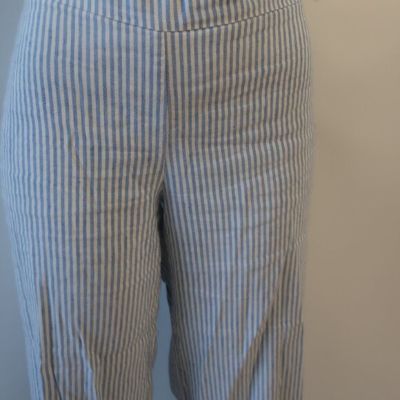 Women Avenue Montaigne Alex Blue White Linen Blend Stipe Pull-On Flared Pants 4 - Picture 4 of 11